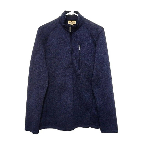 Woolrich 1/4 Zip Pullover Sweater Mens Size M Heathered Blue Fleece Knit - Picture 1 of 7